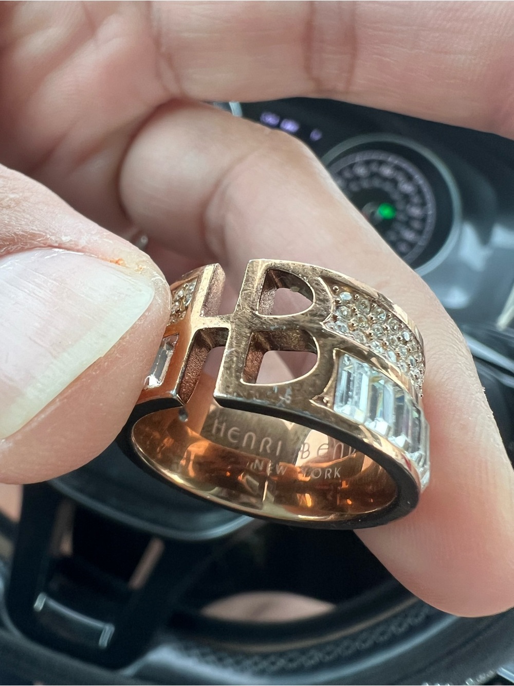henri bendel Rose Gold H Crystal Statement Ring